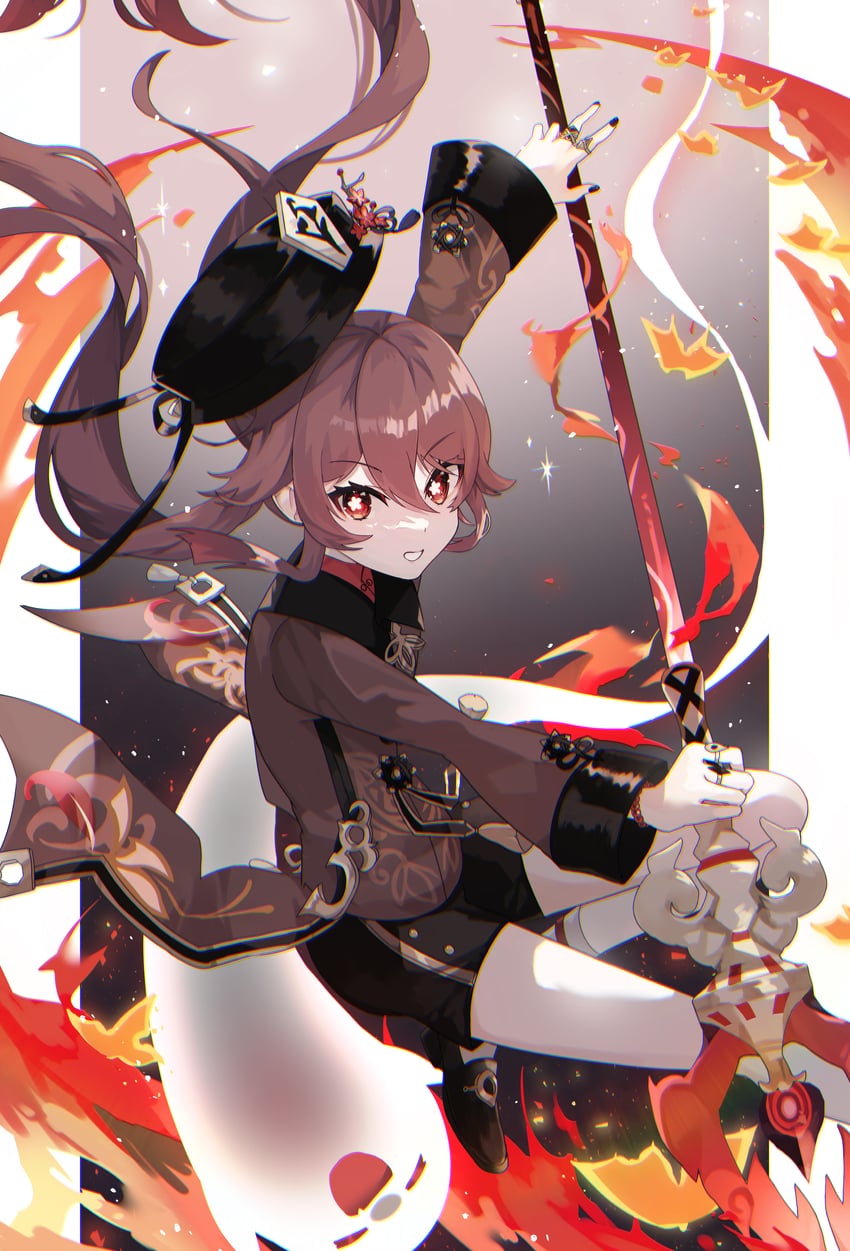 原神、幽幽 (原神)、胡桃 (原神) 1名女孩 :D 无语 黑帽子 黑色指甲