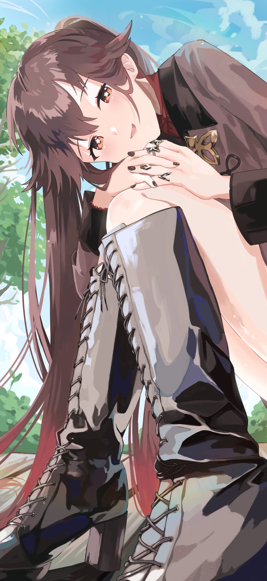 原神、胡桃 (原神) 1名女孩 :D 改装服装 黑色靴子 黑色指甲