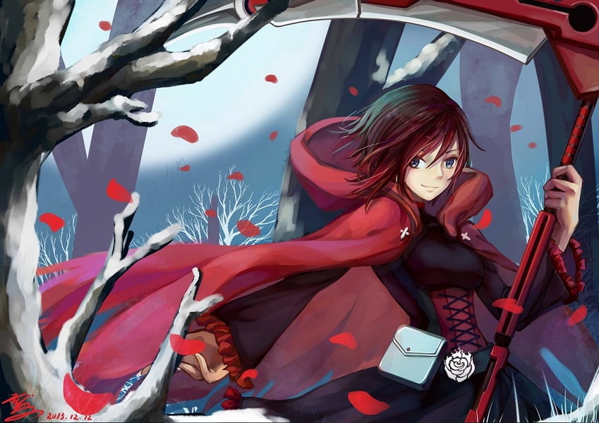 RWBY、露比·罗丝 1名女孩 枯树 腰带 腰包 黑色皮带