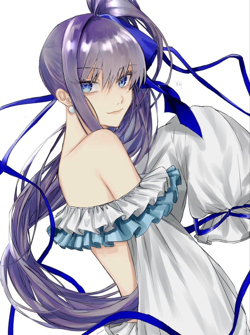 Fate/Grand Order、Fate系列、溶解莉莉丝 (Fate) 1名女孩 露肩 蓝眼 蓝色丝带 耳环