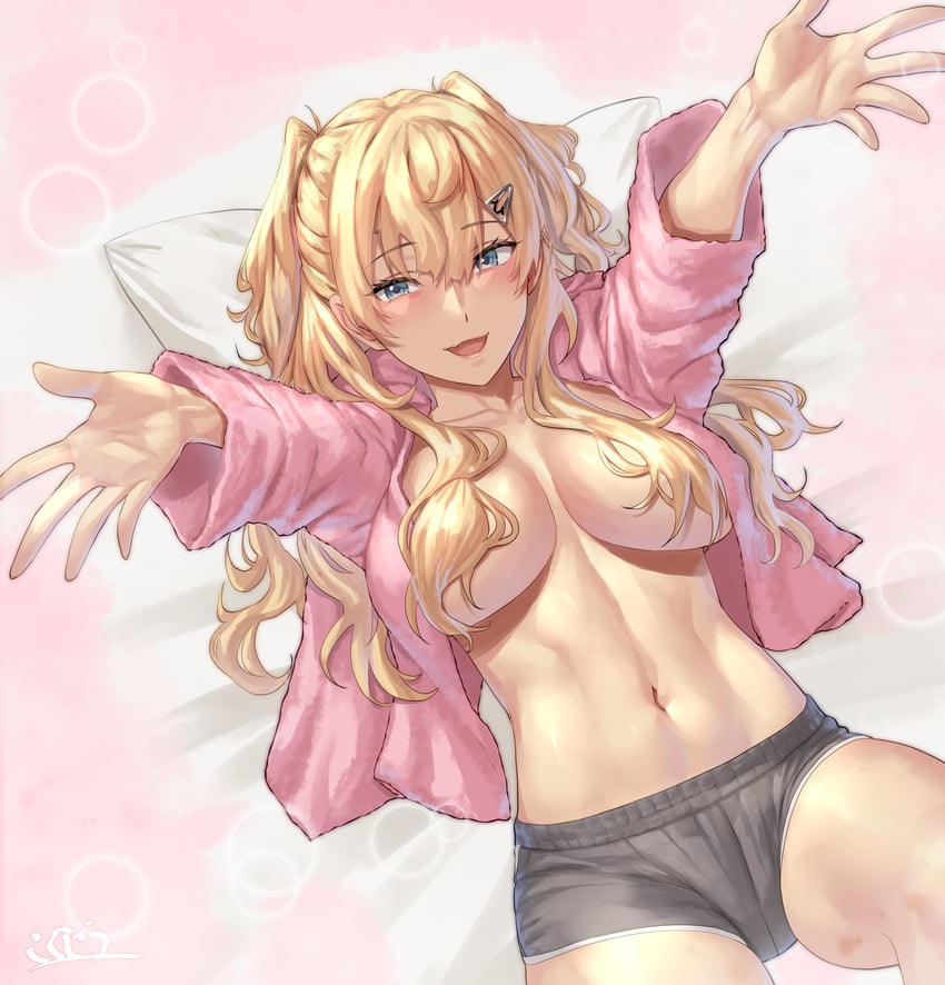 舰队Collection、明尼阿波利斯 (舰队Collection) 1名女孩 金发 乳房 遮挡性头发 灰瞳