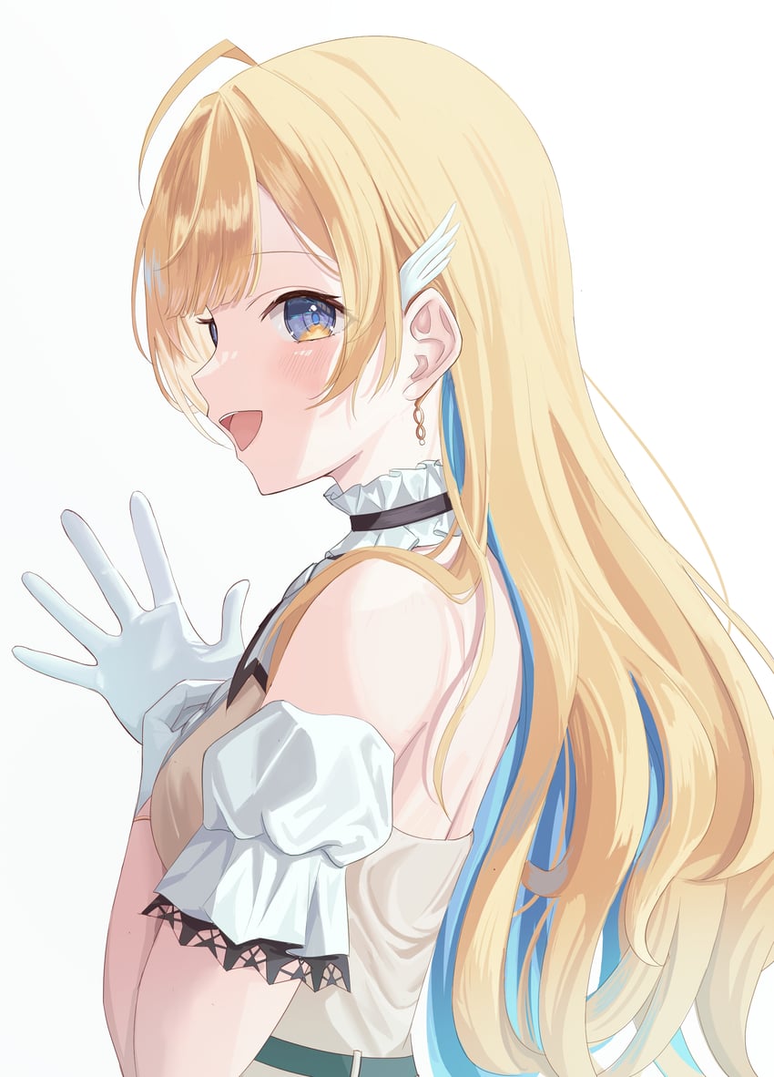 RIOT MUSIC、白河白濑 1名女孩 露肩 金发 蓝眼 蓝发