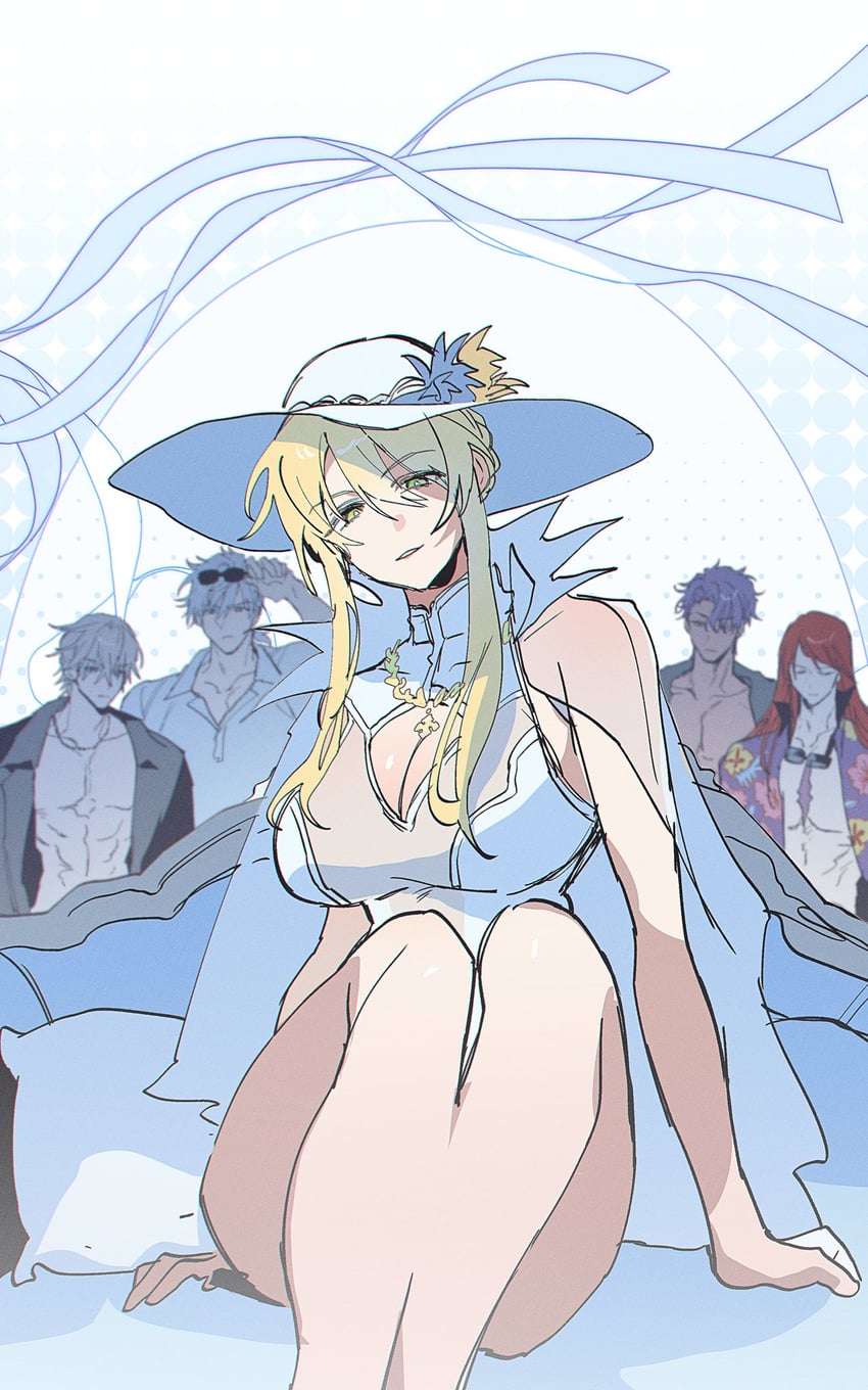 Fate/Grand Order、Fate系列、阿尔托莉雅·潘德拉贡 (Fate) 1名女孩 4个男孩 金发 乳房 斗篷