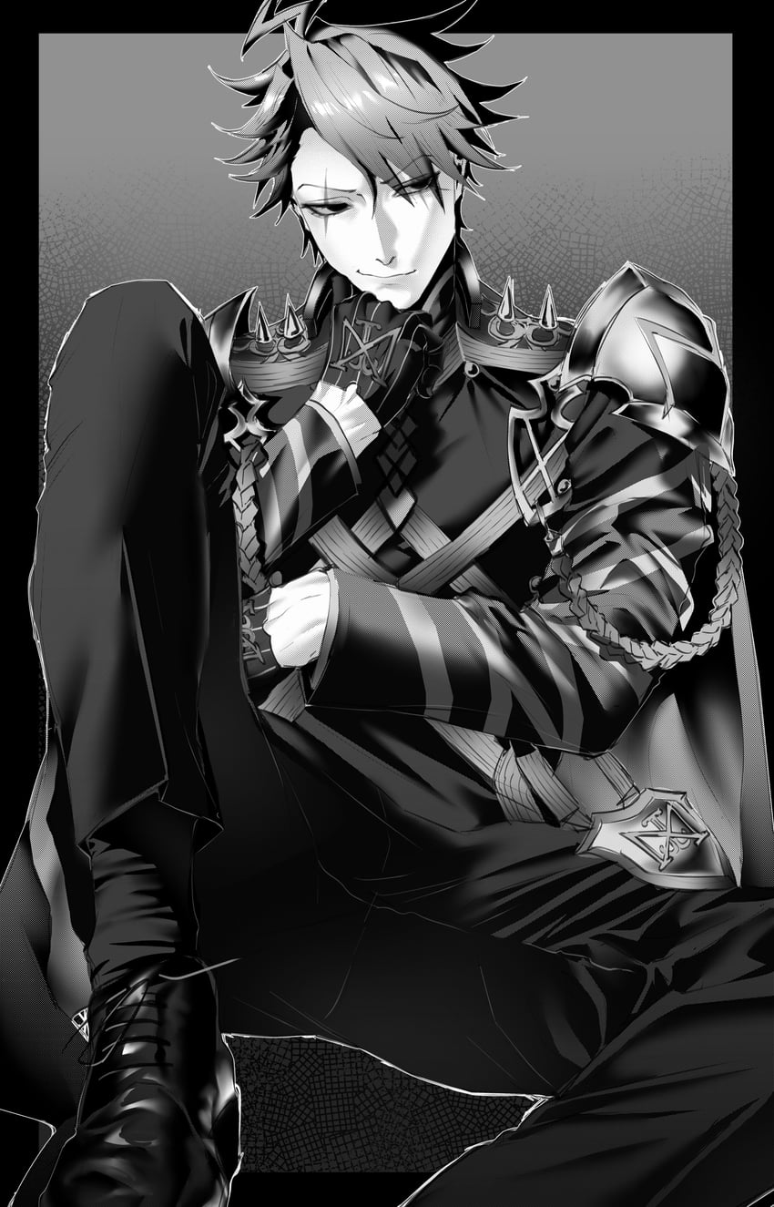 Fate/Grand Order、Fate系列、詹姆斯·莫里亚蒂 (Ruler) (Fate) 1名男孩 呆毛 铠甲 脸部印记 脚部不在画面内