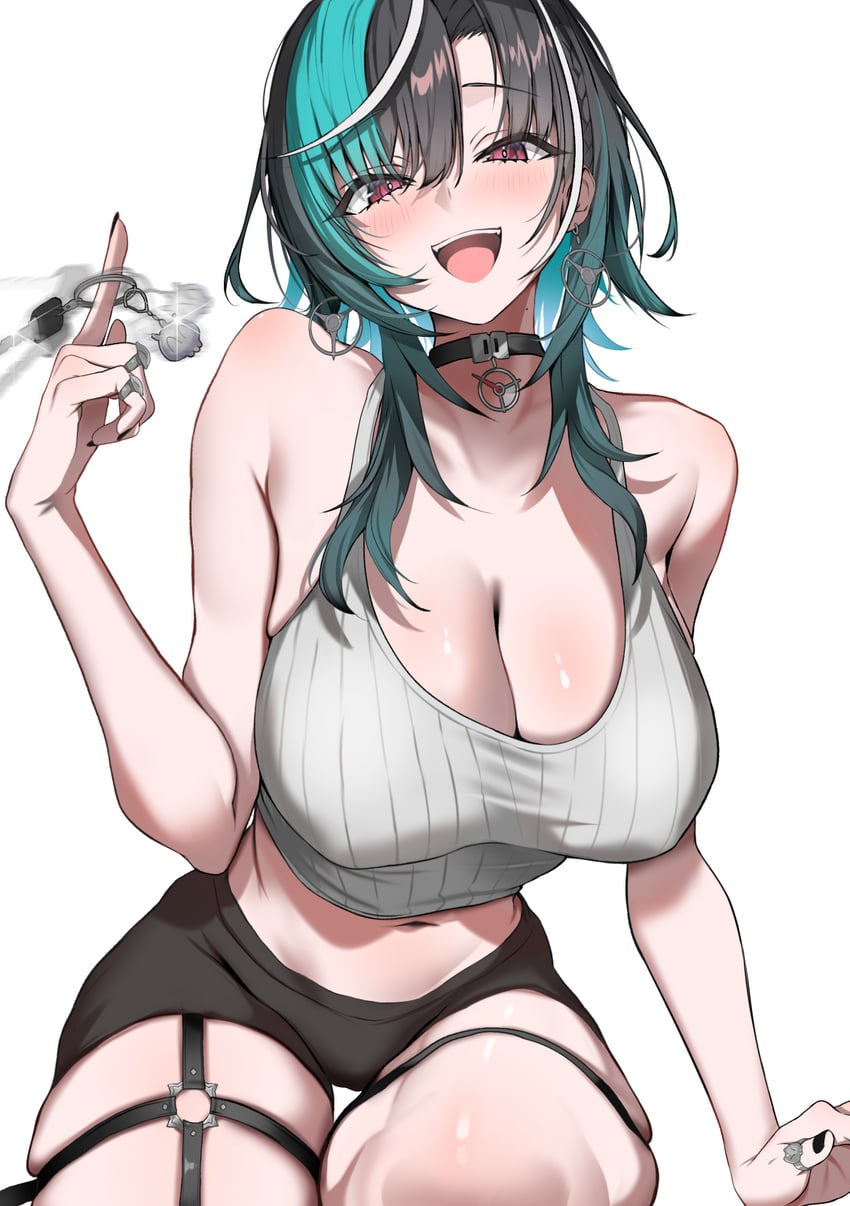 Hololive、hololive DEV_IS、龙胆千早 1名女孩 :D 水色发 黑色项圈 黑发