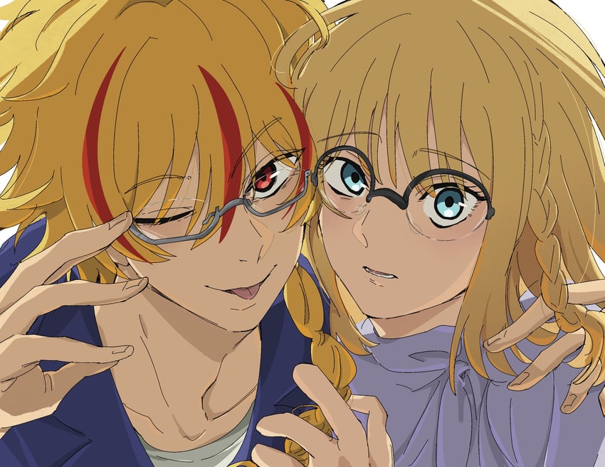 Fate/strange Fake、Fate系列、理查一世 (Fate) 1名男孩 1名女孩 调整眼镜 呆毛 金发