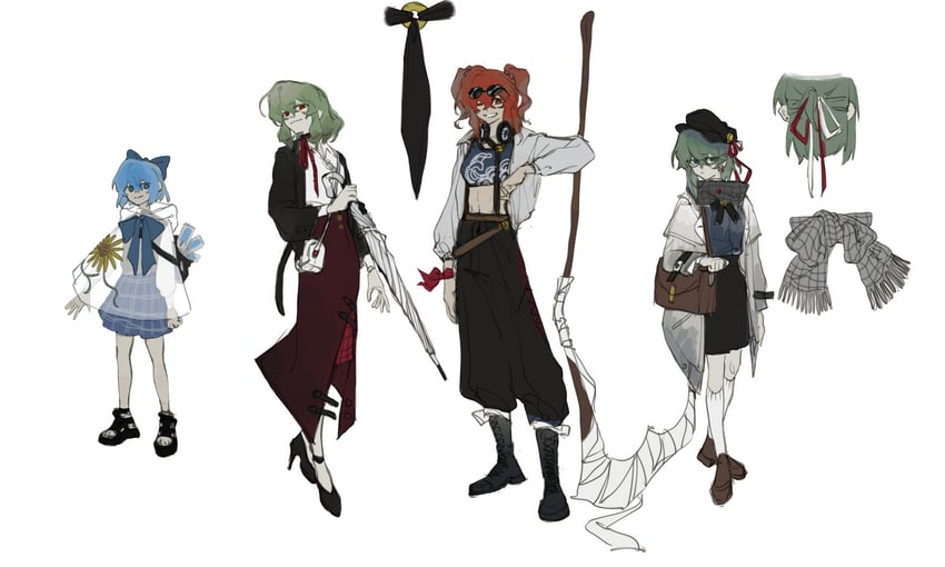 东方Project、琪露诺、风见幽香 4个女孩 替换服装 包 黑帽子 黑色夹克