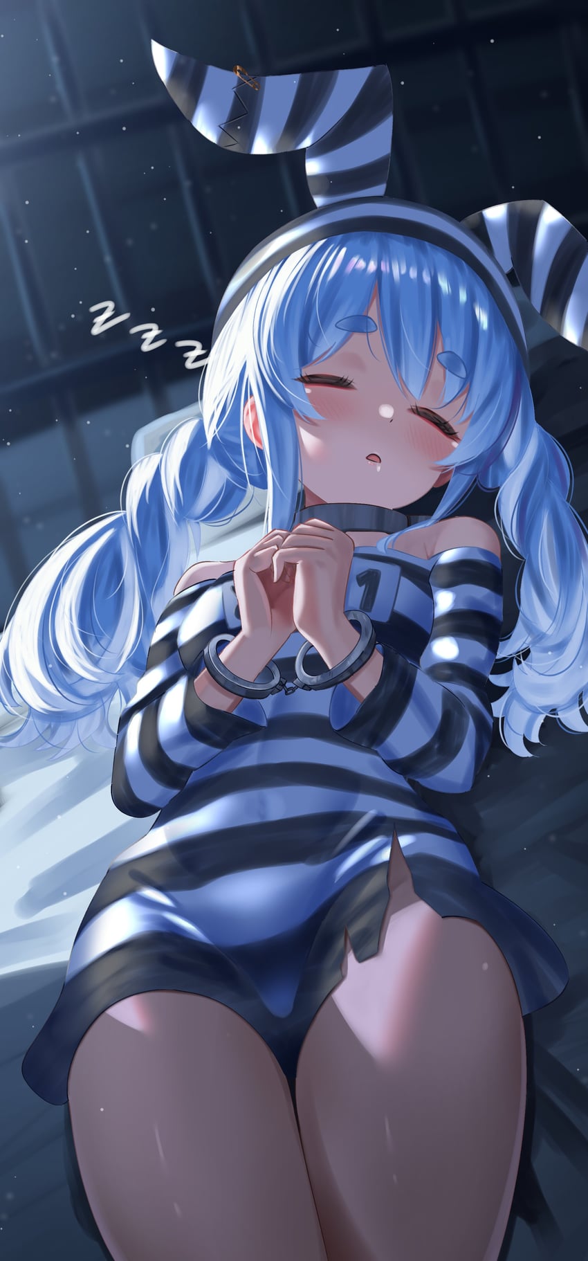Hololive、兔田佩克拉、兔田佩克拉 (囚犯) 1名女孩 兽耳 蓝发 束缚 束缚手腕