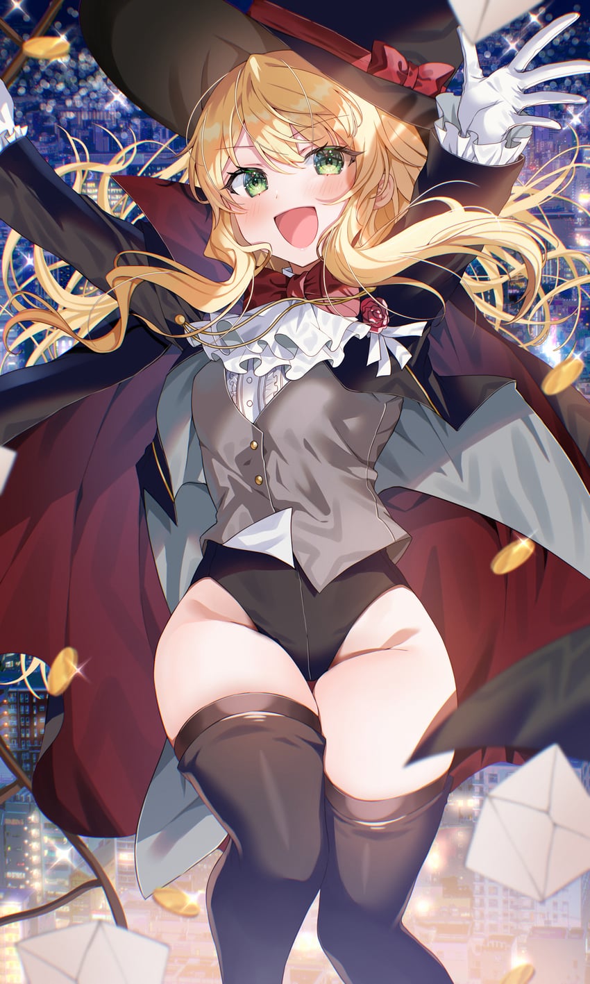 原创、怪盗 (kkmomo67) 1名女孩 :D 举起双手 阿斯科特领巾 黑色靴子