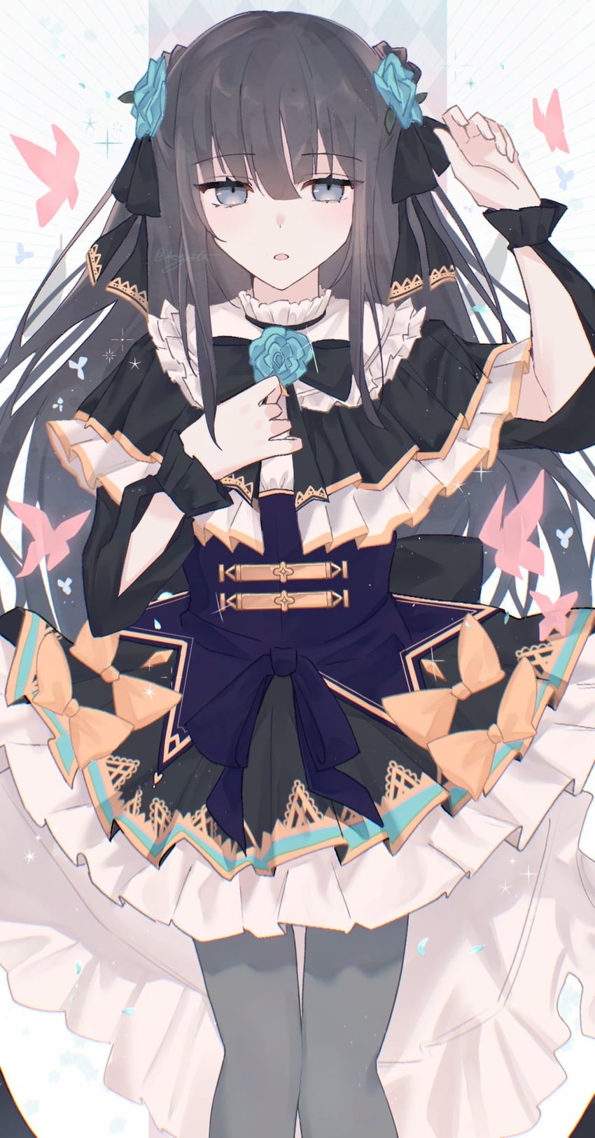 韵律源点 Arcaea、对立 (Arcaea)、对立 (Grievous Lady) (Arcaea) 1名女孩 围兜领 鸟 黑色蝴蝶结 黑色蝶形领结