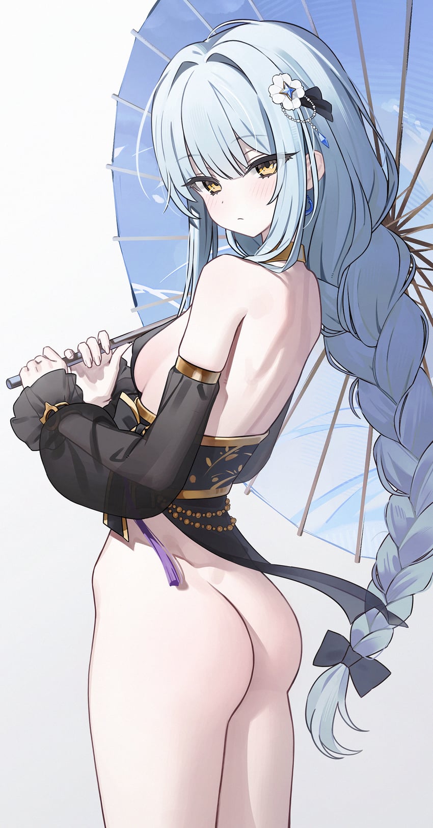 原创、飞流素素 1名女孩 屁股 背影 露肩 蝴蝶结