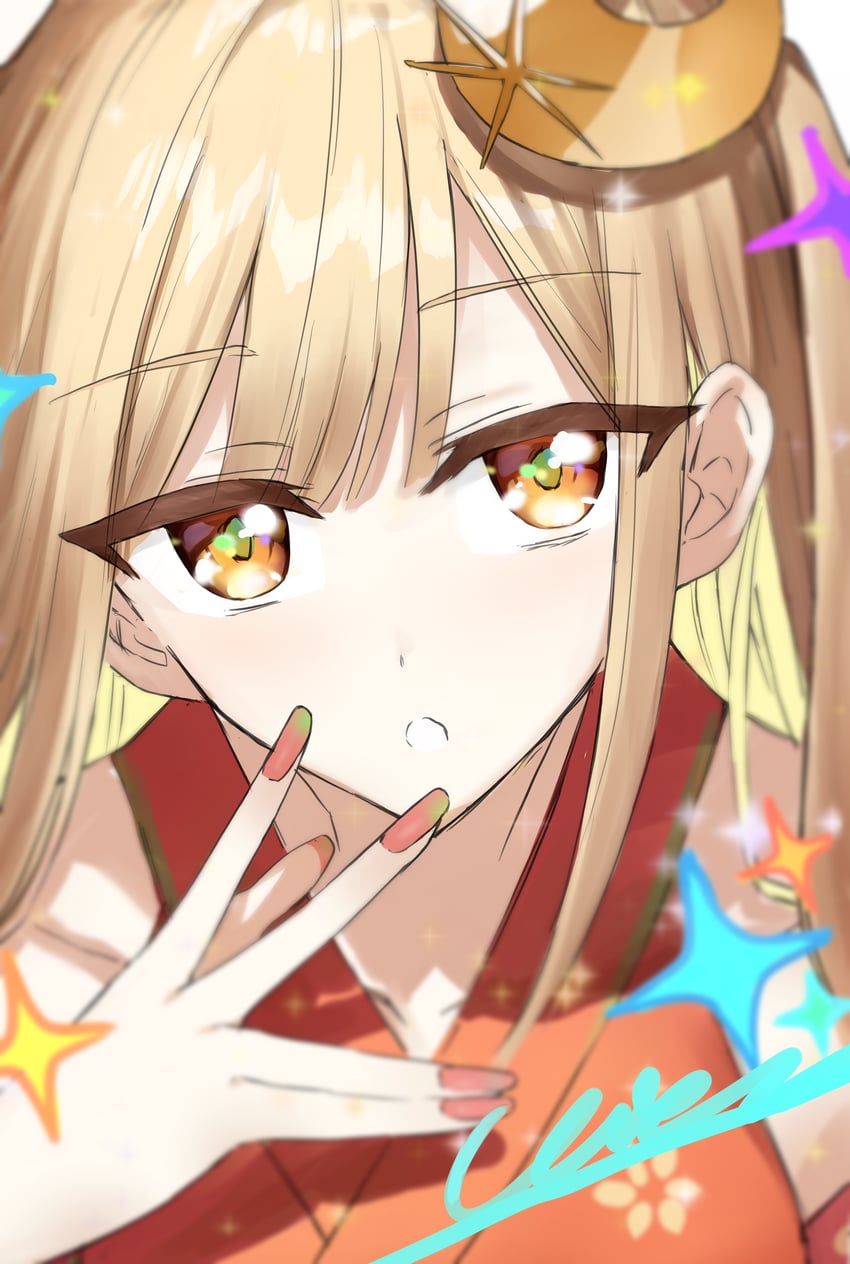 超辉夜姬!、辉夜 (超辉夜姬!) 1名女孩 棕眼睛 棕发 挂耳染 举手