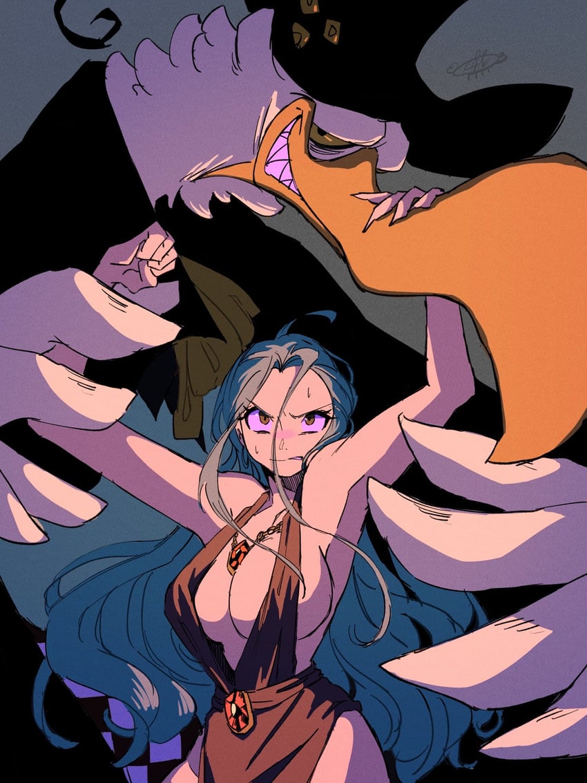 海贼王、morgans (one piece)、奈菲鲁塔丽·薇薇 1名男孩 1名女孩 信天翁 生气 鸟男孩