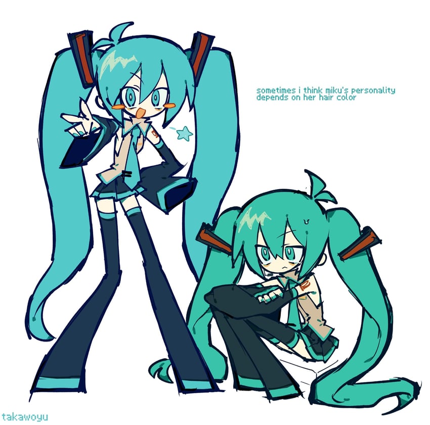 VOCALOID、初音未来 :< :D 荒谬的长发 呆毛 水色瞳