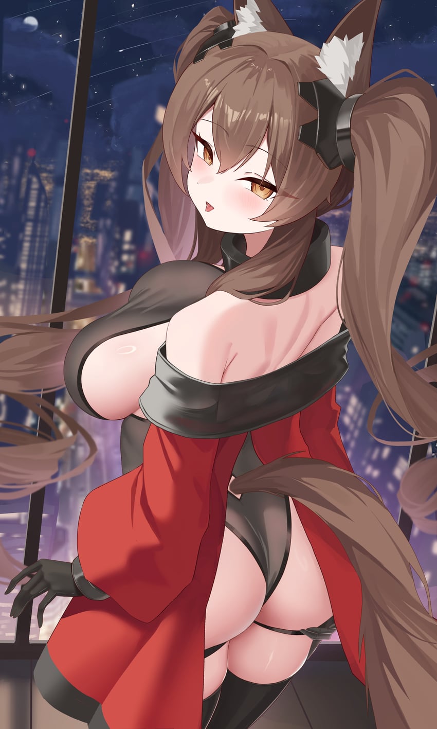 明日方舟、明日方舟：终末地、安洁莉娜 (明日方舟) 1名女孩 异形乳量 (大) 兽耳毛 兽耳 屁股