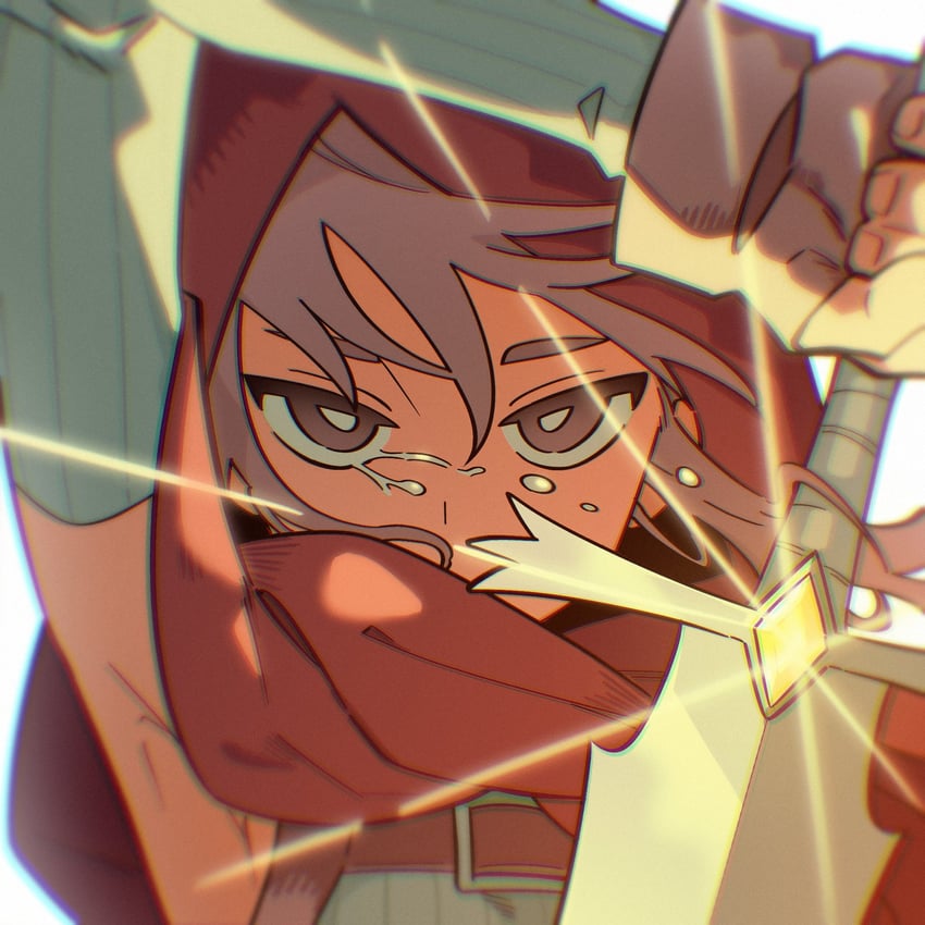 hero story、hero (hero story) 1名女孩 腋下 棕眼睛 棕发 斗篷