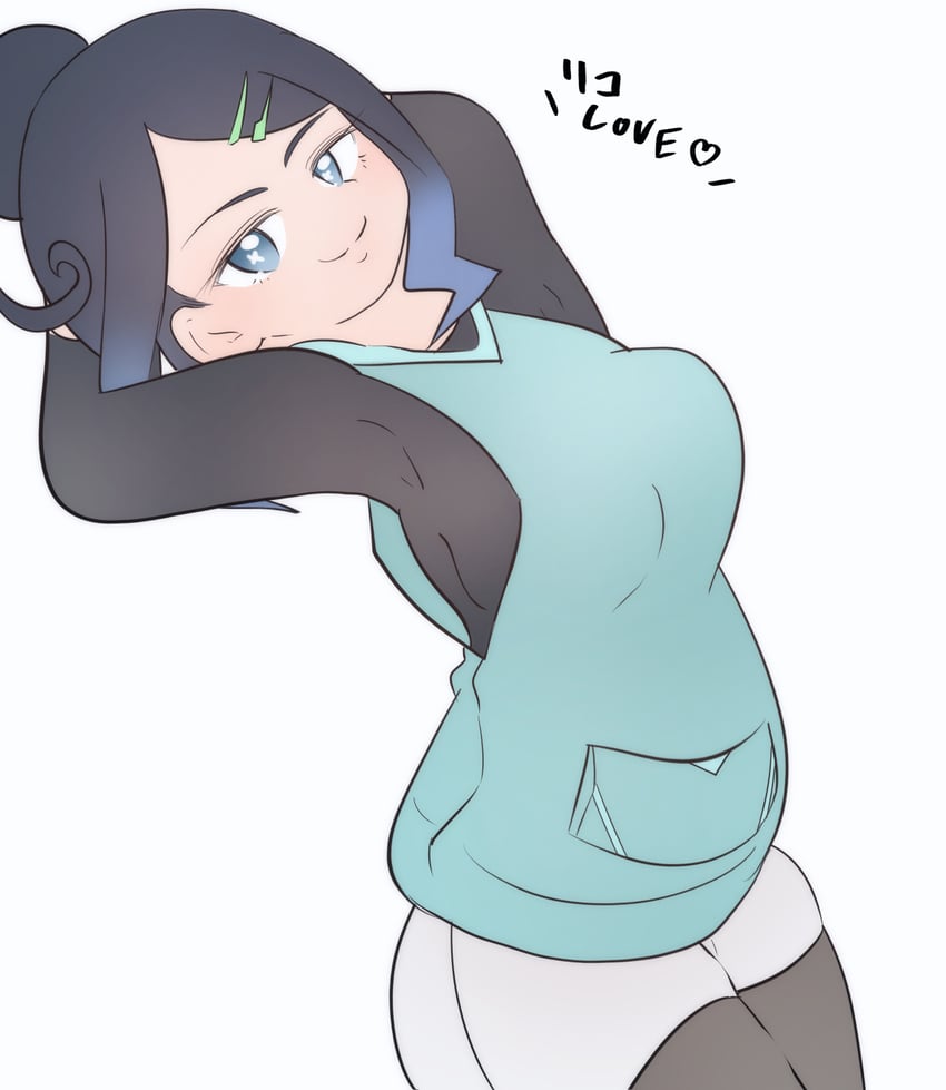宝可梦、精灵宝可梦 (动画)、宝可梦：地平线 1名女孩 水蓝色夹克 黑发 黑色连裤袜 蓝眼