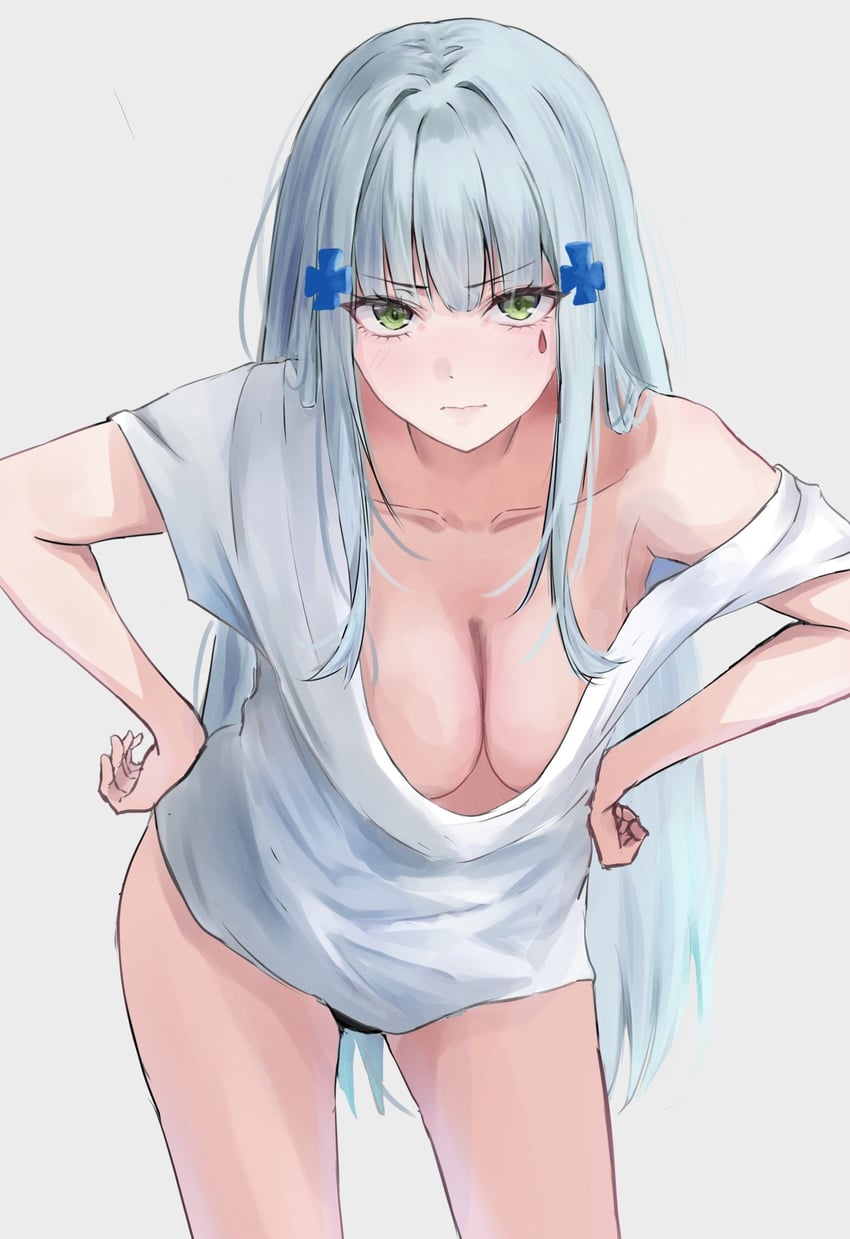 少女前线、HK416 (少女前线) 1名女孩 蓝发 乳房 乳沟 闭嘴