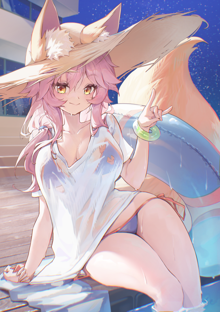 Fate/Grand Order、Fate系列、玉藻前 (Fate) 1名女孩 兽耳 比基尼 蓝色比基尼 乳房