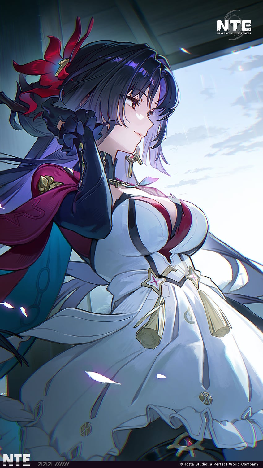 从虚无到永恒、帆鸟 (圣洁之歌)、hotori (princess orchid) (nte) 1名女孩 整理头发 黑色连裤袜 乳房 乳沟