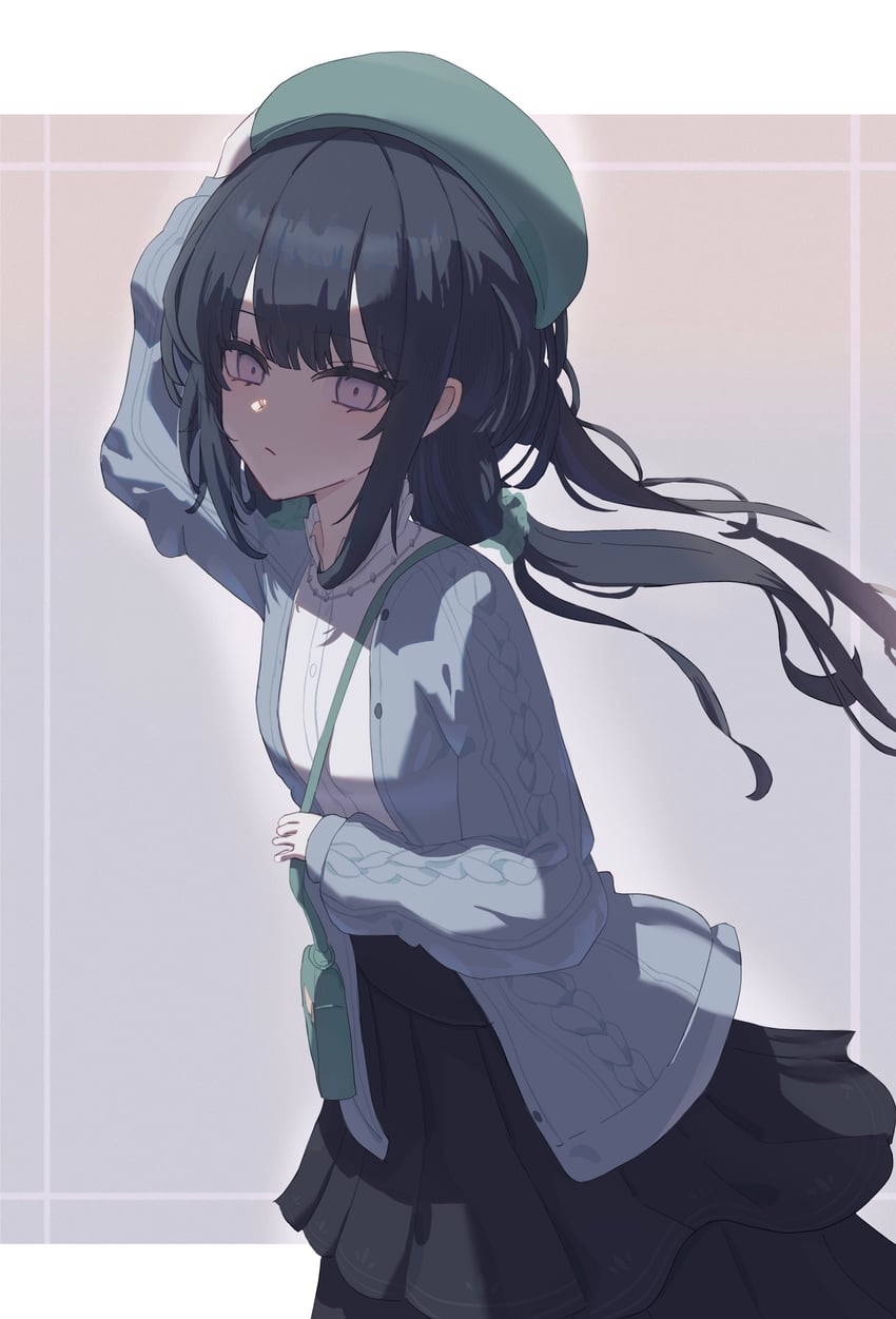 Book Off、魔法少女的小镇审判、黑部奈乃花 1名女孩 包 黑发 黑色裙子 蓝色针织衫