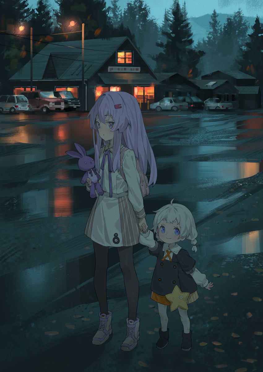 VOCALOID、VOICEROID、紲星灯 2名女孩 幼化 背包 包 黑色靴子