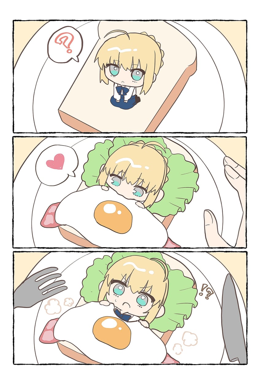 Fate/Grand Order、Fate系列、阿尔托莉雅·潘德拉贡 (Fate) !? 呆毛 水色瞳 培根 床