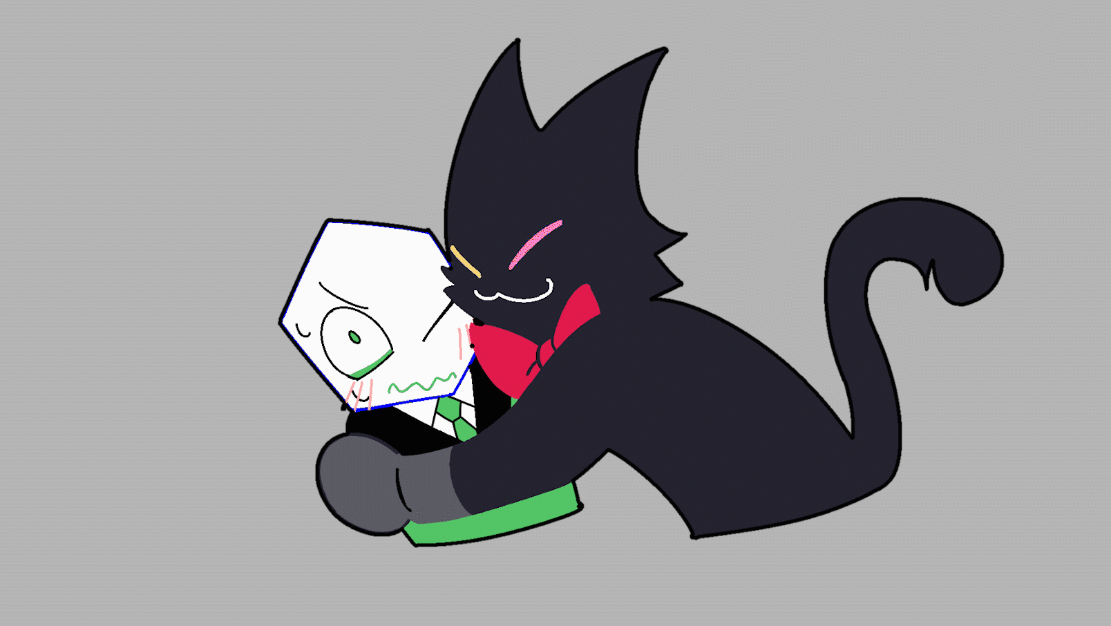 三角符文、Undertale/Deltarune、猫咪迈克 (三角符文) 2个男孩 猫脸笑 闭眼挤眼 动物装 兽耳
