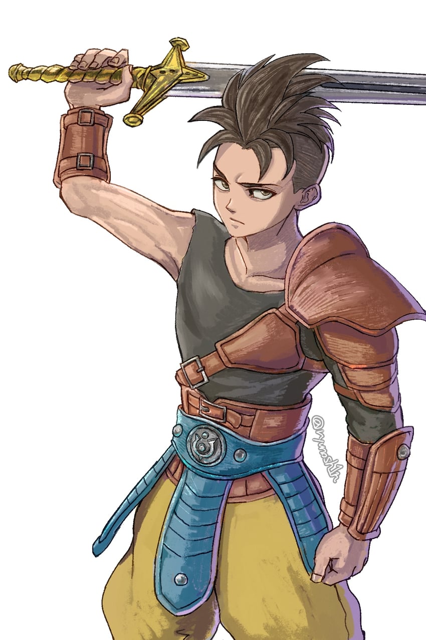 勇者斗恶龙、dragon quest xii、hero (dq12) 铠甲 黑发 黑色内衣 闭嘴 筋疲力尽