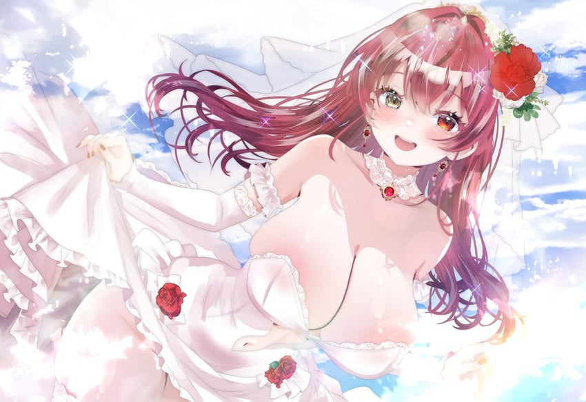 Hololive、宝钟玛琳 1名女孩 脸红 乳房 连衣裙 耳环