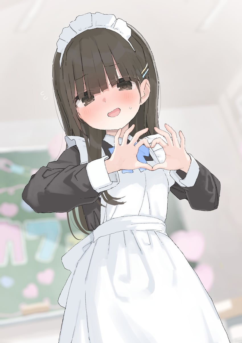 原创 1名女孩 围裙 黑色连衣裙 齐刘海 模糊