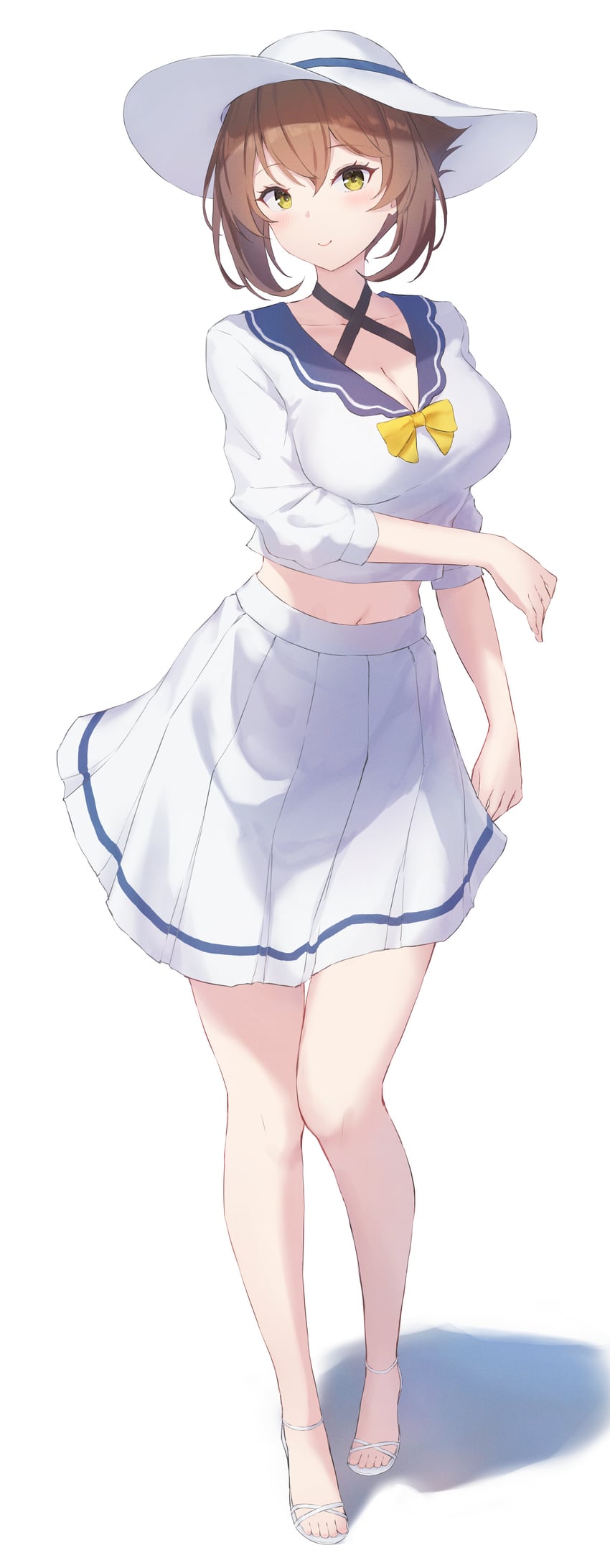 舰队Collection、陆奥 (舰队收藏) 1名女孩 替换服装 乳房 棕发 休闲装