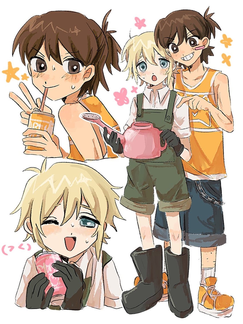 OMORI、Basil (OMORI)、Basil (OMORI) 2个男孩 替换服装 不同发型 呆毛 黑色靴子