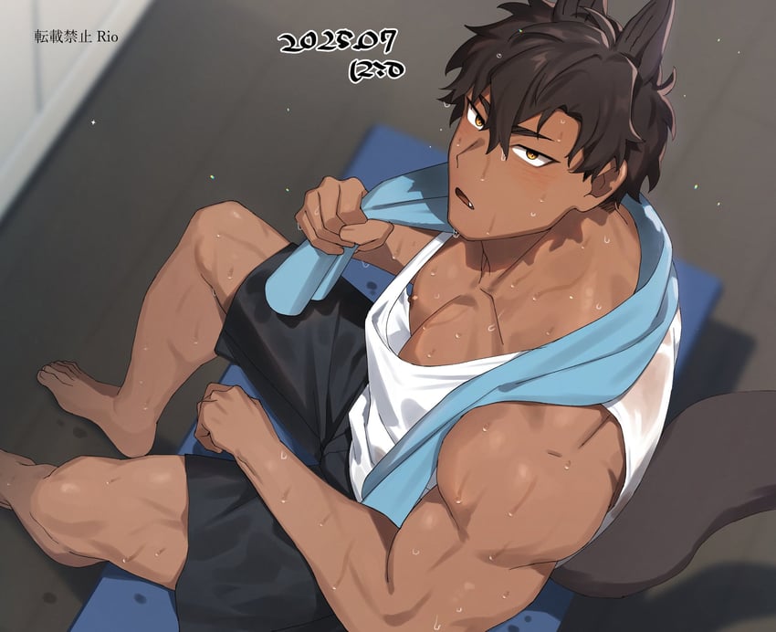 原创 1名男孩 腹肌 兽耳 赤脚 黑发