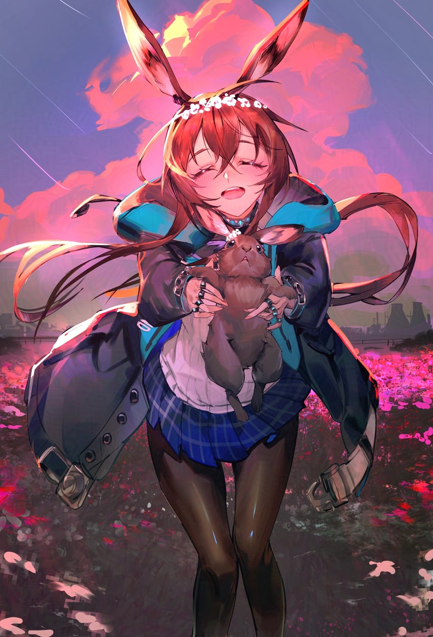 明日方舟、阿米娅 (明日方舟) 1名女孩 动物 兽耳 阿斯科特领巾 黑色夹克
