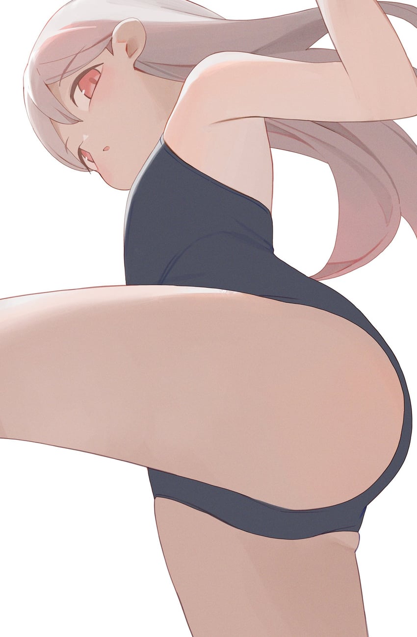原创 1名女孩 黑色连体泳衣 贫乳 仰视视角 灰发