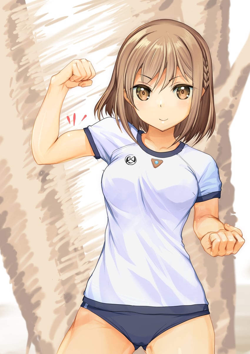 机甲爱丽丝、椎名捨五郎 1名女孩 大腿间可见臀部 蓝色布鲁玛 乳房 棕眼睛