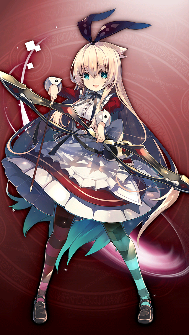 格林笔记、爱丽丝(格林笔记)、alice (kagami no kuni) (grimms notes) 1名女孩 围裙 水色瞳 箭 不对称腿部穿着