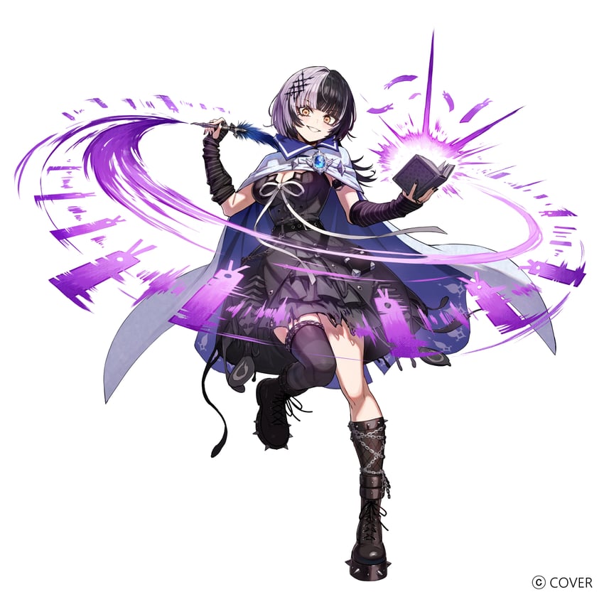 谜之回忆、Hololive、Hololive英语 1名女孩 黑发 书 乳房 斗篷