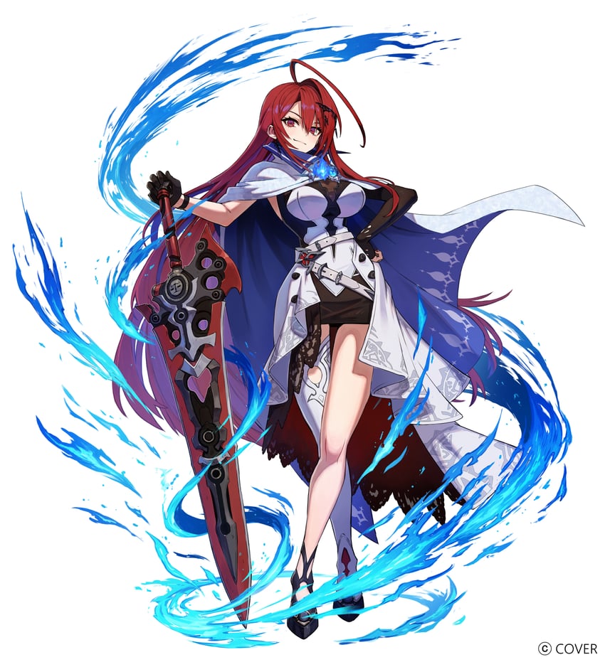 谜之回忆、Hololive、Hololive英语 1名女孩 呆毛 蓝火 蓝发 乳房