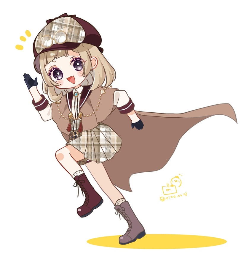 饿肚子少女与侦探 1名女孩 黑色手套 靴子 猎鹿帽 虎牙