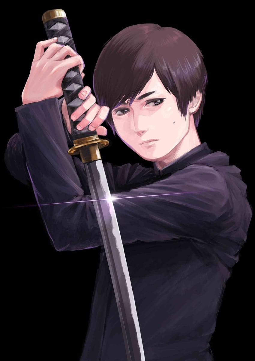 yamegoku: yakuza yamete itdakimasu、washizu kensuke 1名男孩 黑色背景 棕发 闪光 手持