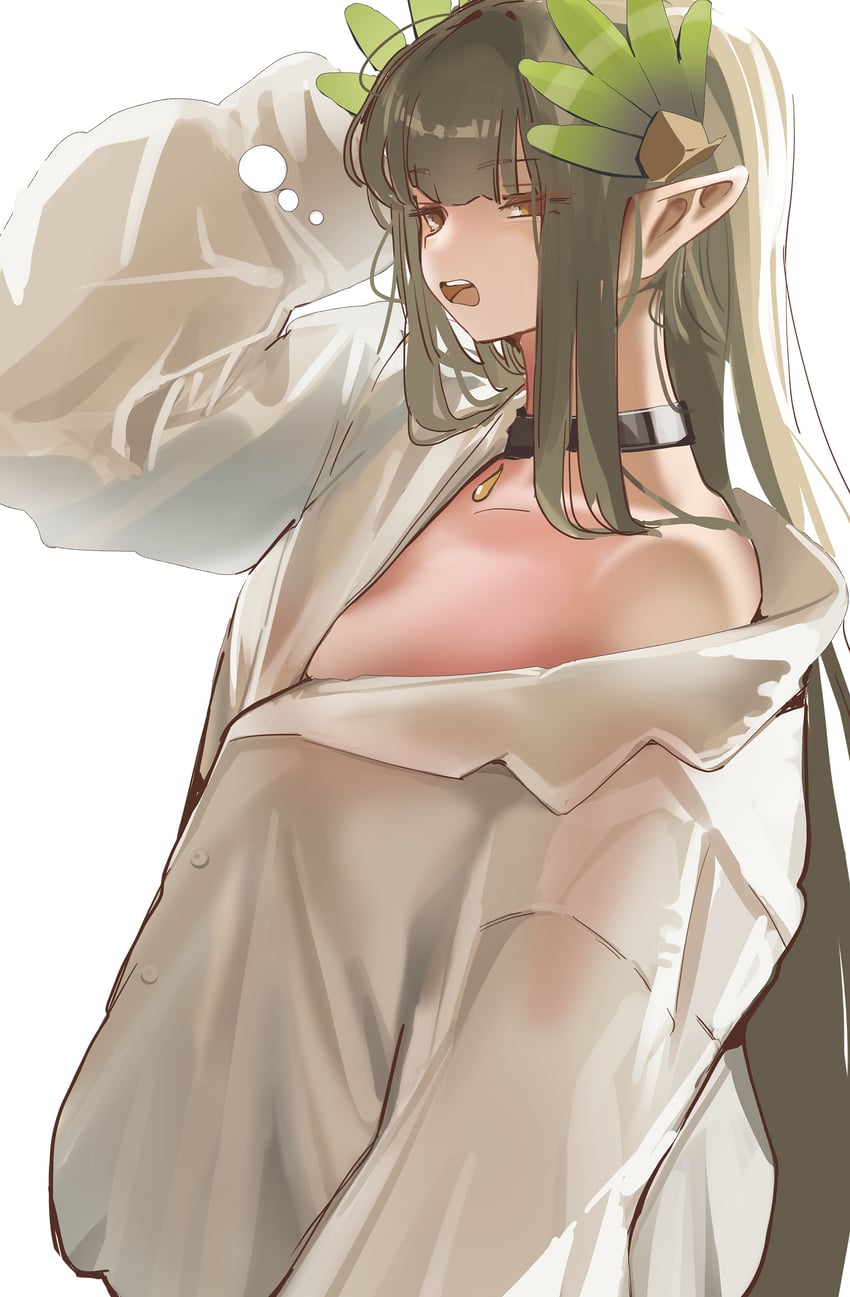 缪尔赛思 (明日方舟) 1名女孩 牛仔镜头 绿发 发饰 无胸罩
