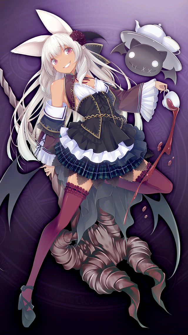 格林笔记、三月兔 (格林笔记)、march hare (kagami no kuni) (grimms notes) 1名女孩 兽耳 蝙蝠 黑色紧身胸衣 蓝裙子
