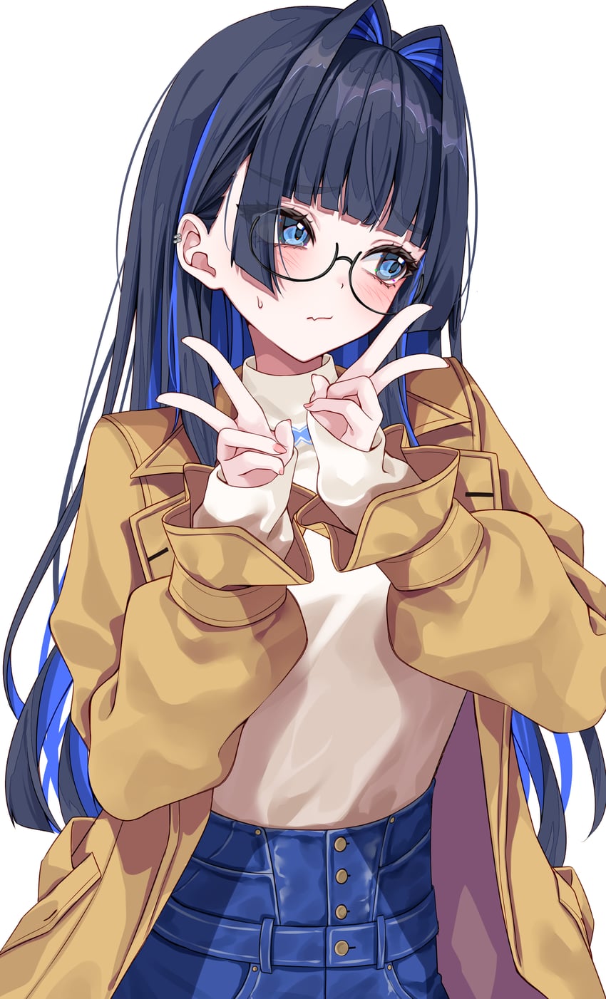 Hololive、Hololive英语、议会 (Kronii) 1名女孩 移开视线 蓝眼 蓝发 蓝色裤子