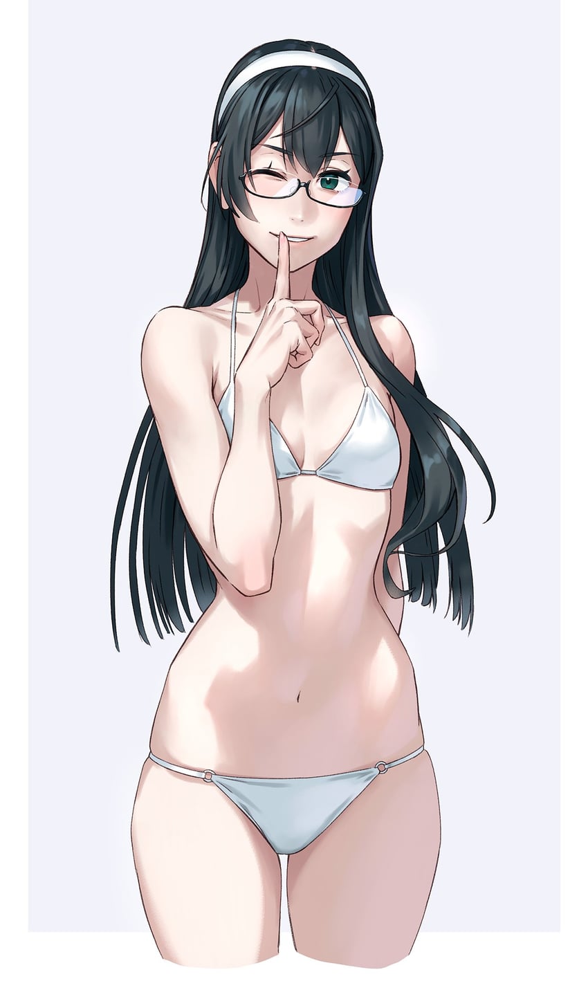 舰队Collection、大淀 (舰队Collection) 1名女孩 比基尼 黑发 蓝眼 乳房