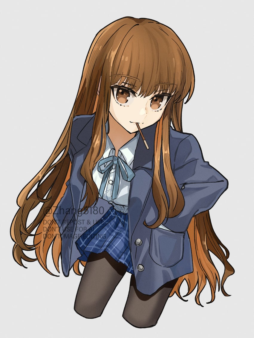 Fate/Grand Order、Fate系列、岸波白野 (女性) 1名女孩 黑连裤袜 蓝色丝带 棕眼睛 棕发
