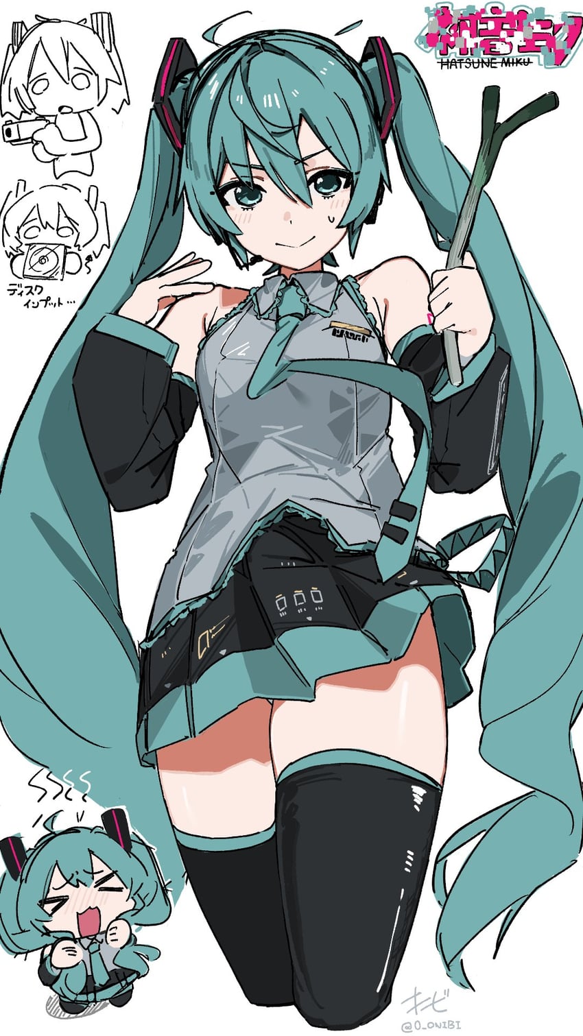 VOCALOID、初音未来 1名女孩 闭眼挤眼 呆毛 水色瞳 水色发