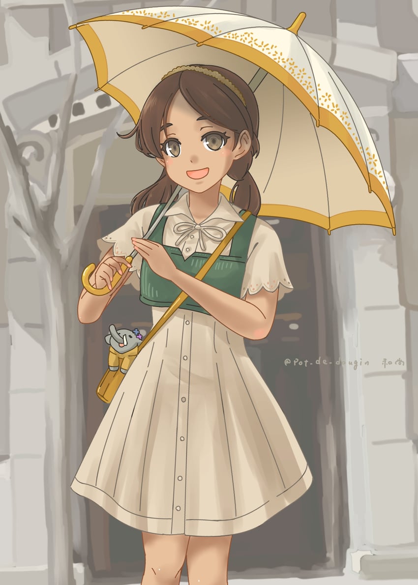 舰队Collection、吞武里 (舰队Collection)、thonburi (rainy season) (kancolle) 1名女孩 作者标志 棕色连衣裙 棕眼睛 棕发
