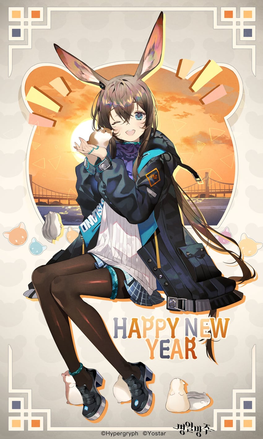 明日方舟、阿米娅 (明日方舟) 1名女孩 动物 兽耳 阿斯科特领巾 黑色夹克